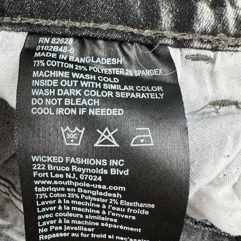 Southpole Jeans Boys Size 8 Black Acid Wash Stretch Slim Fit Denim Pants